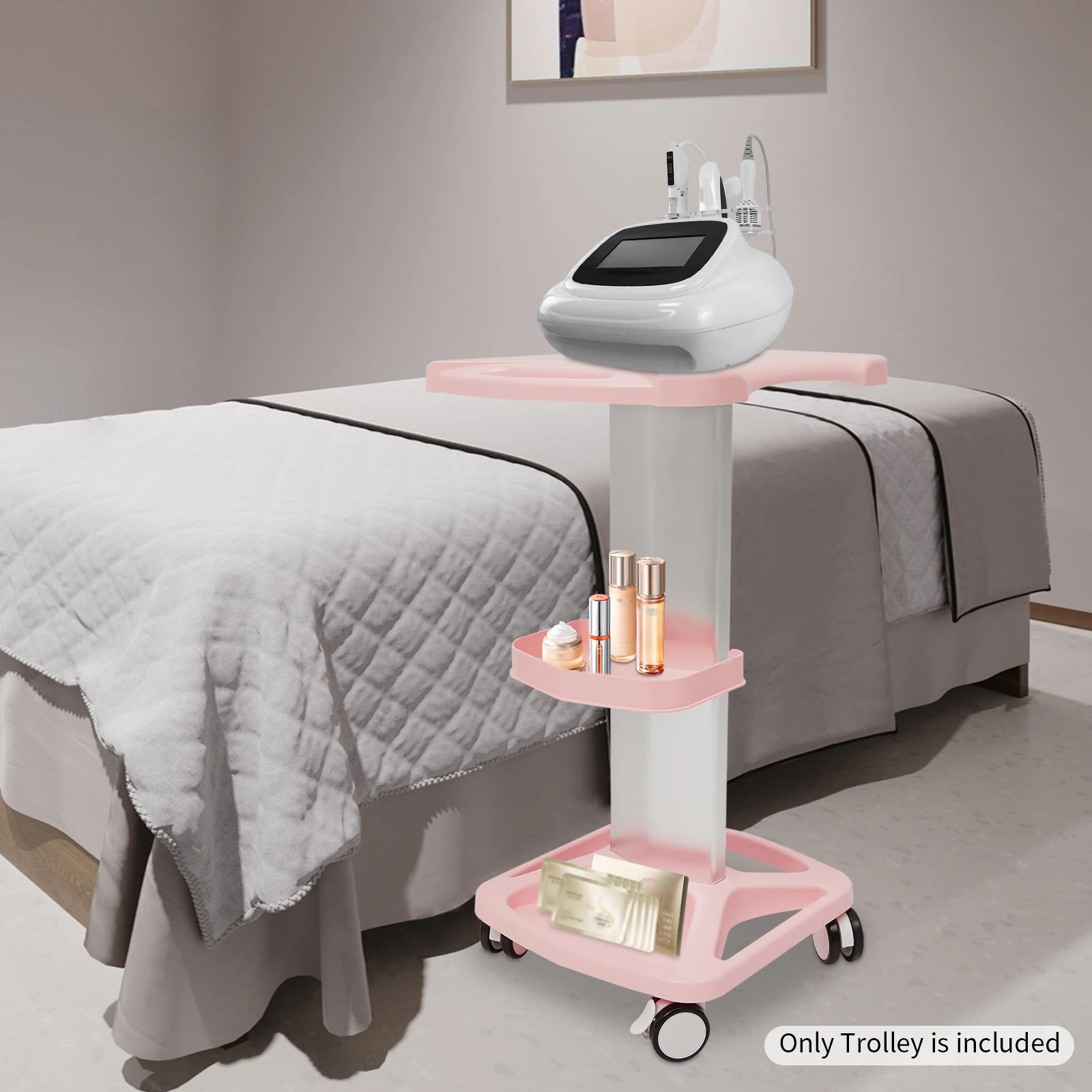 

Pink Beauty Salon Trolley Cart, ABS&Aluminum Alloy, Movable Vertical Ample Space for Beauty Salons Health Salon Hairdresser