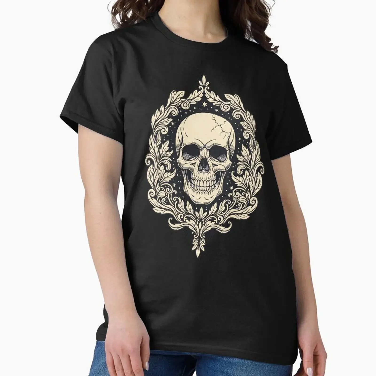 Vintage Gothic Skull Ornate Baroque Frame Memento Mori Art designed and sold by Cipher Soul vintage Washed fashion Soft