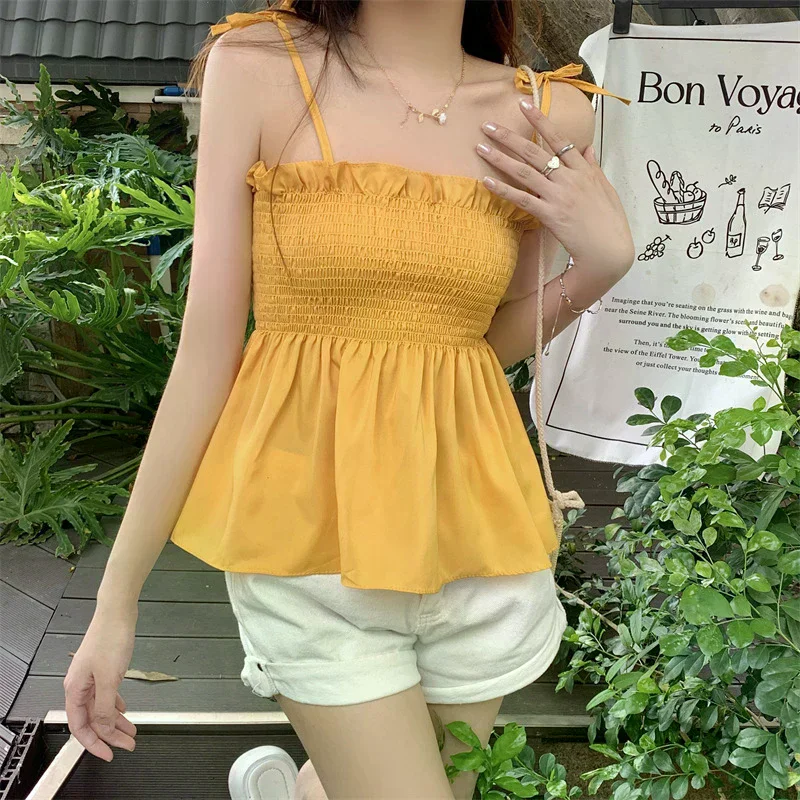 /HTF/Fashion Solid Color Women Hotsweet Basics Backless Casual Y2k Camis Sexy Clothes Elegant Top