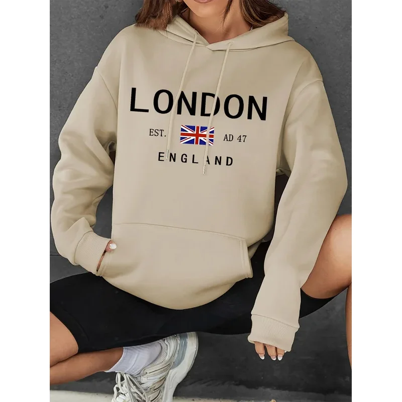 هوديي برباط مطبوع عليه Vibrant London - هوديس عصري مع جيب الكنغر كاجوال بأكمام طويلة #2