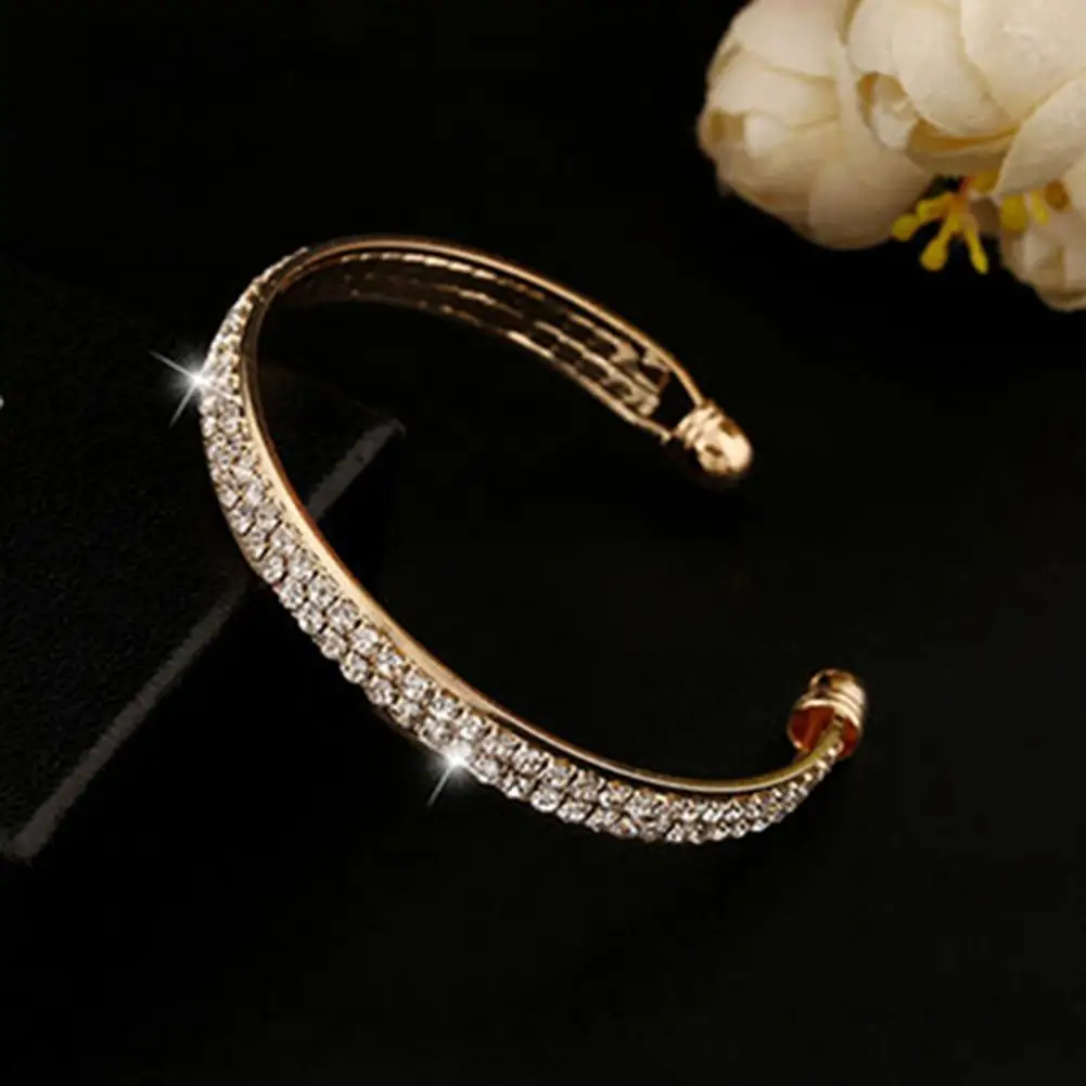 Bangle Bracelet Opening End Rhinestone Women Charm Silver Bracelet for Club Trendy Jewelry Bracelets  Jewellery Women