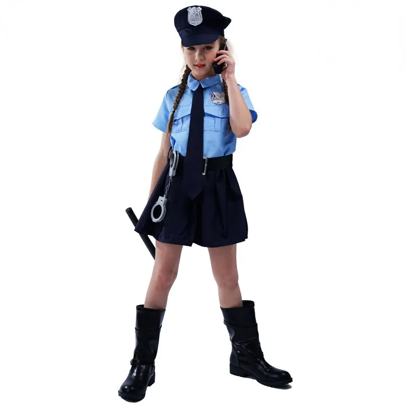 Children Policeman Cosplay Costume Boys Girls Kid Police Uniform Army Policemen Clothing Halloween Role Play Party Fancy Dress