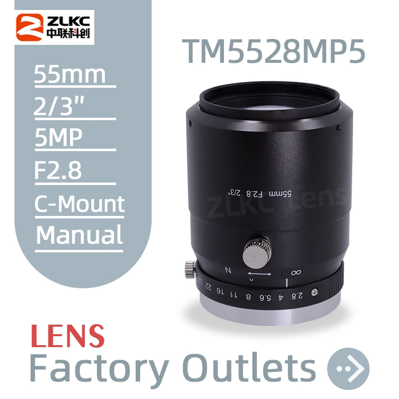 

Camera Lens 55 mm Fixed Focus C Mount 2/3 Inch FA Machine Vision Lenses 5MP Manual Iris HD Macro Industrial Low Distortion CCTV