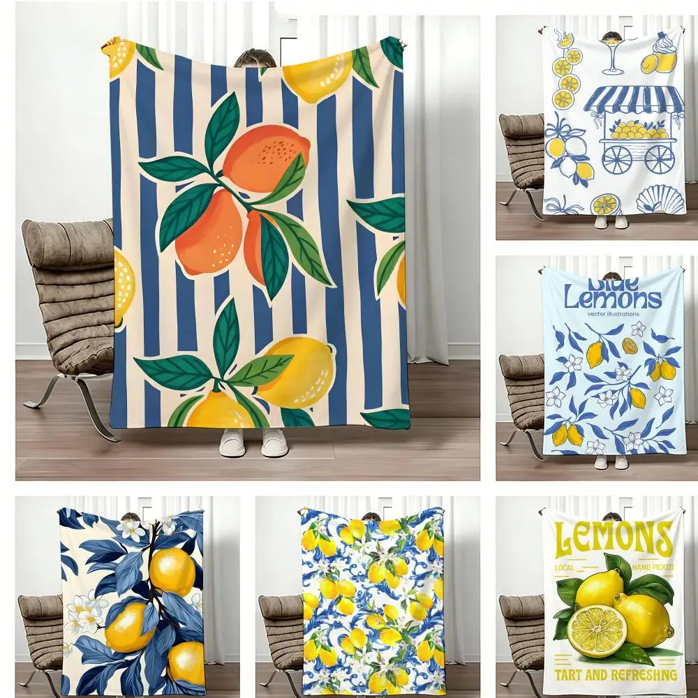 Summer Print-Vtg Lemon Throw Lightweight  Flannel Blanket Soft Skin-friendly for Summer Cooling