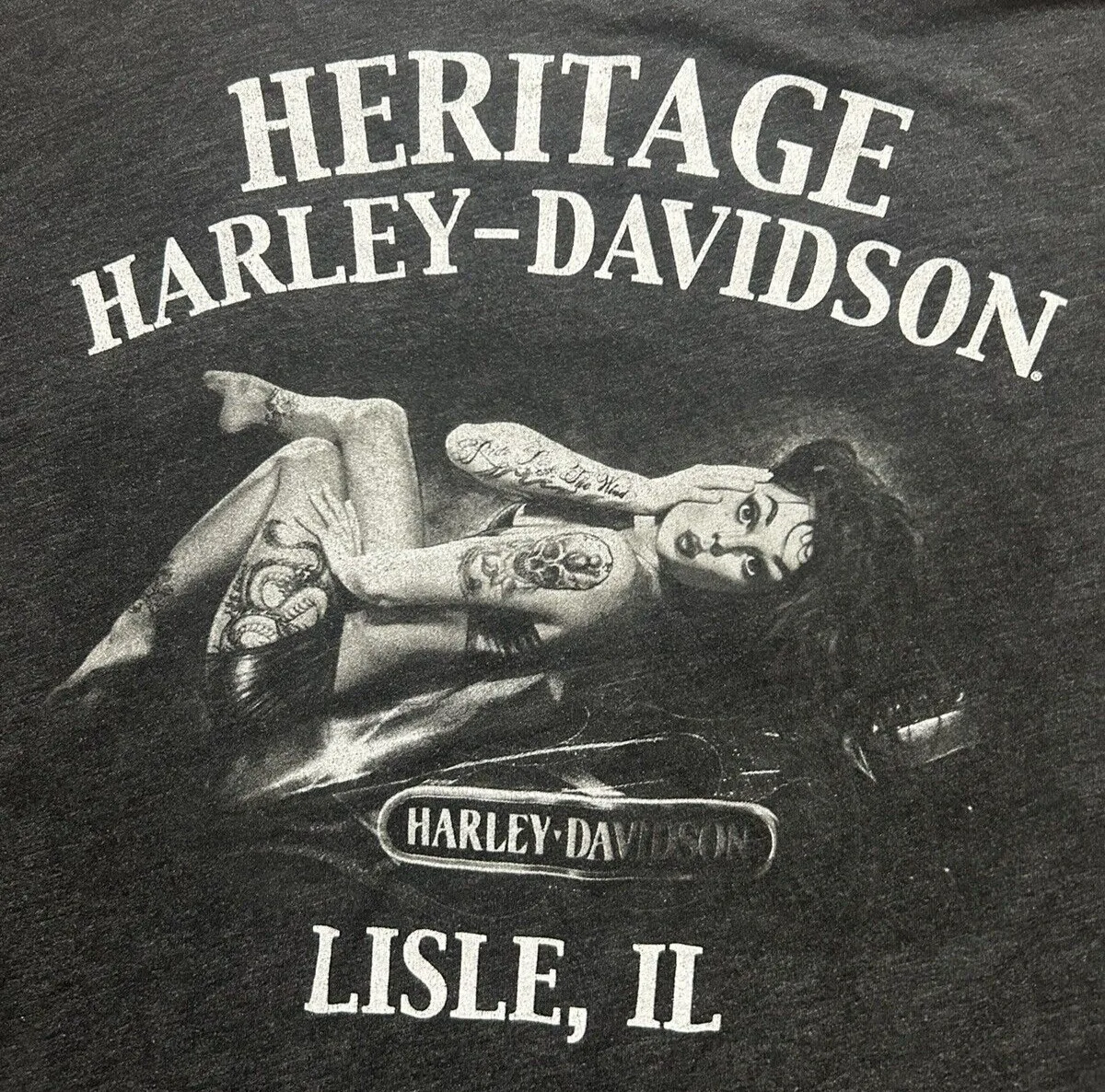 

Davidson Tattooed Woman T Shirt Men's XL Two sided Graphics Lislie IL