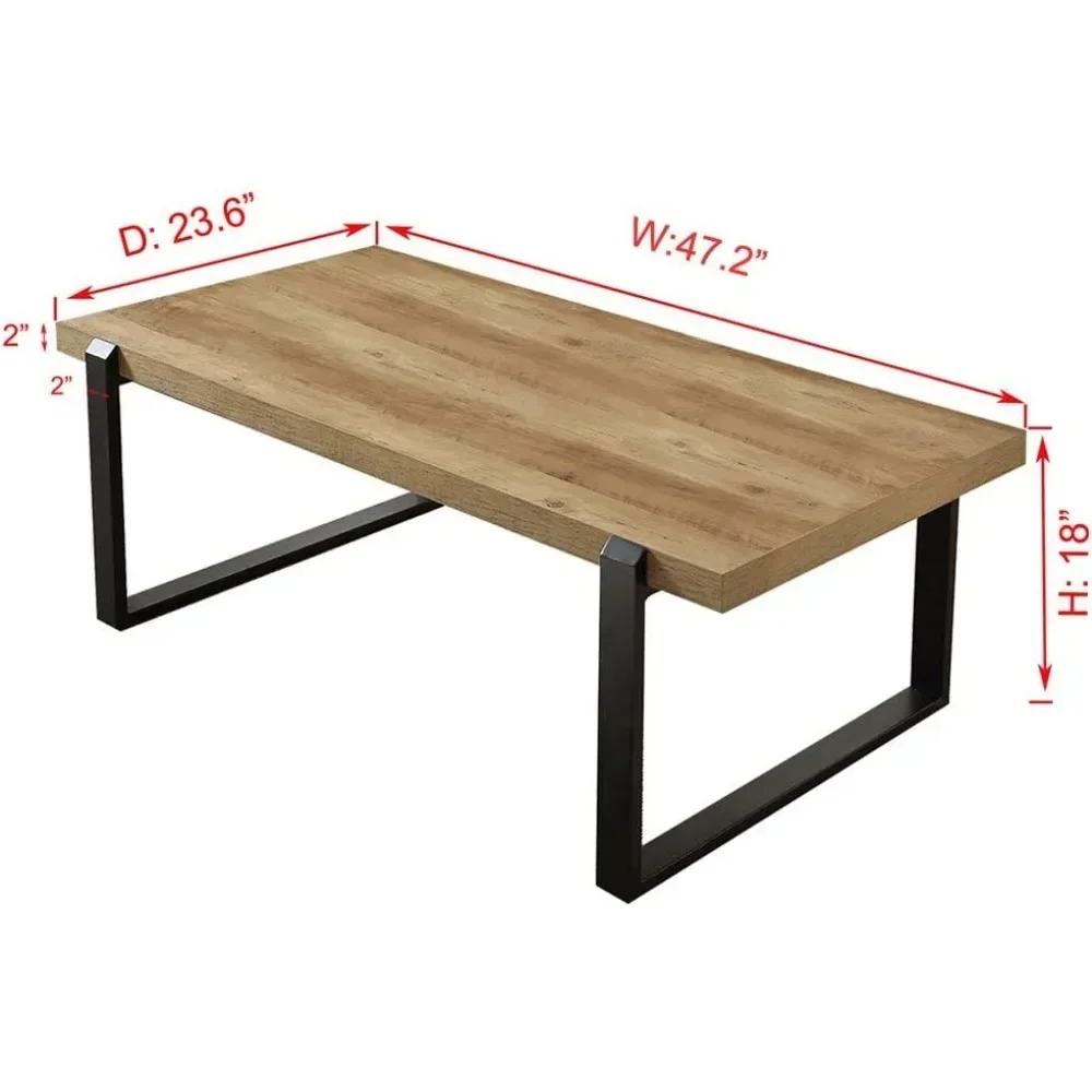 Wood and Metal Industrial Cocktail Table for Living Room Center Table，FOLUBAN 47 Inch Oak, Rustic Coffee Table