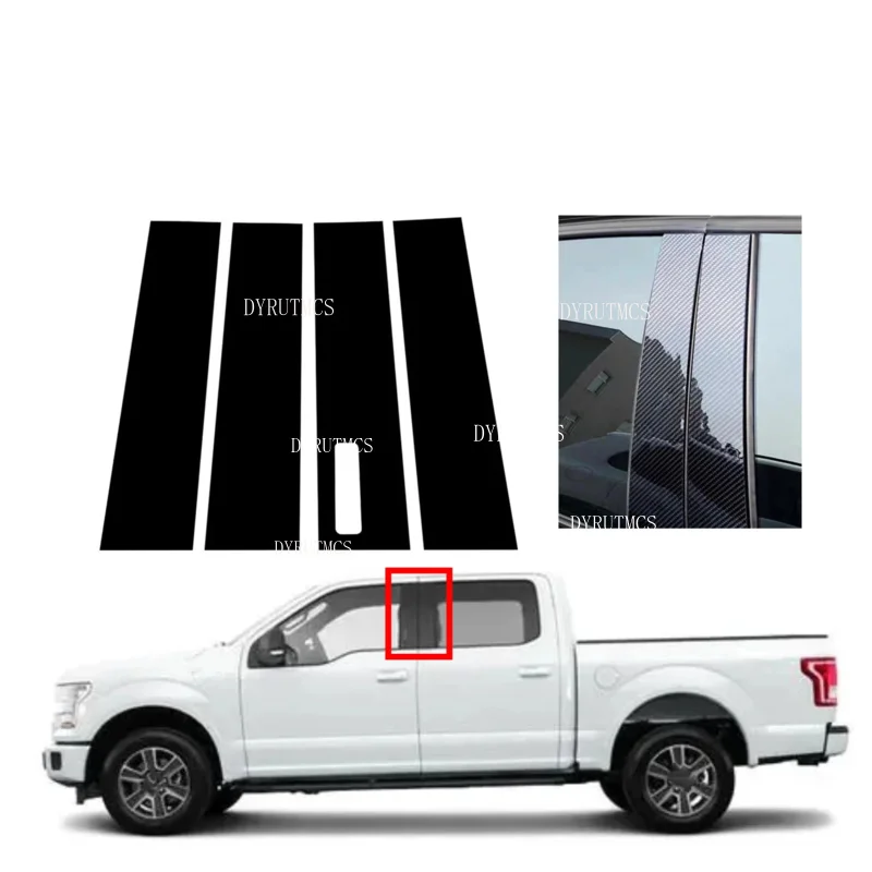4PCS  Glossy Black Pillar Posts Fit For Ford F-150 2015 2016 2017 2018 2019-2023 Door Window Decal  Trim Cover Sticker