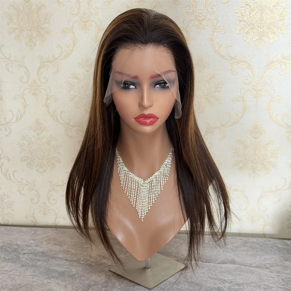 

18-дюймовый прямой парик с HD-кружевной передней частью, цвет хайлайт-брюнет, коричневый, 13x4, из натуральных волос, для женщин, по выгодной цене, недорогие парики