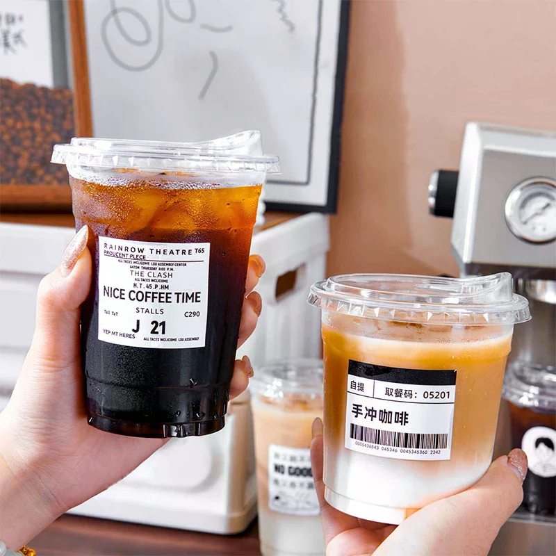 10-Pack Transparent Disposable Cups with Straw-Less Covers for Chilled Beverages, Smoothies, Iced Coffee, and Juices