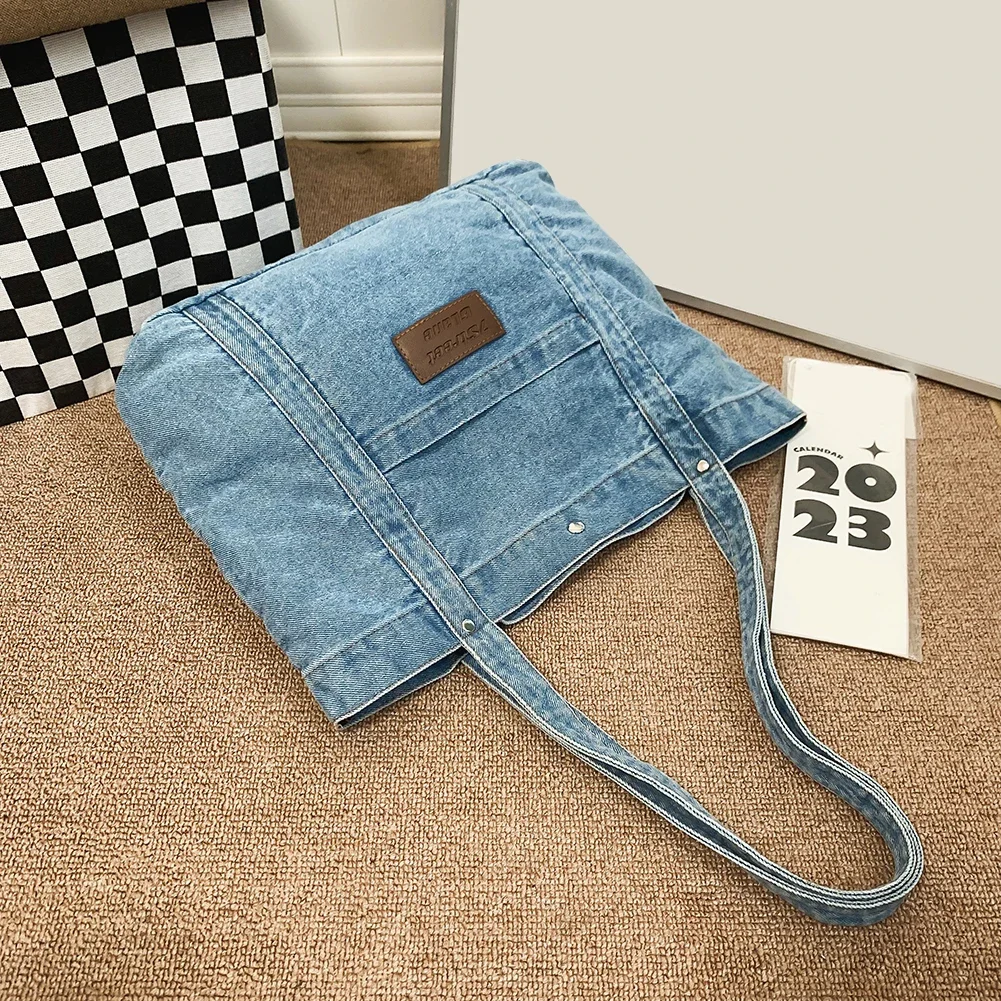 Borsa a tracolla Vintage da donna borsa a tracolla leggera in Denim borsa per la spesa pieghevole Casual Versatile di grande capacità