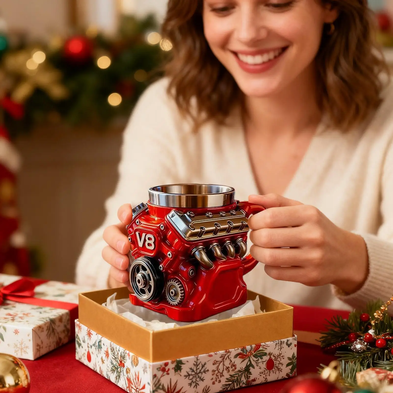 

V8 Engine Coffee Cup Retro Mug Milk Cup For Adult Men Car Enthusiasts Lover Mechanics Kitchen Office Travel Coffee Water