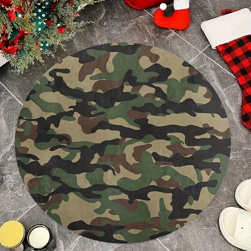 Military Camouflage Round Carpet Fleece Army Green Brown Black Pattern Man Cave Garage Game Room Floor Mat Tactical Style Home