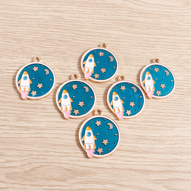 10 قطعة 25x29 مللي متر لطيف المينا كوكب صاروخ Charms المعلقات لصنع المجوهرات أقراط القلائد أساور Crafts بها بنفسك الحرف اكسسوارات