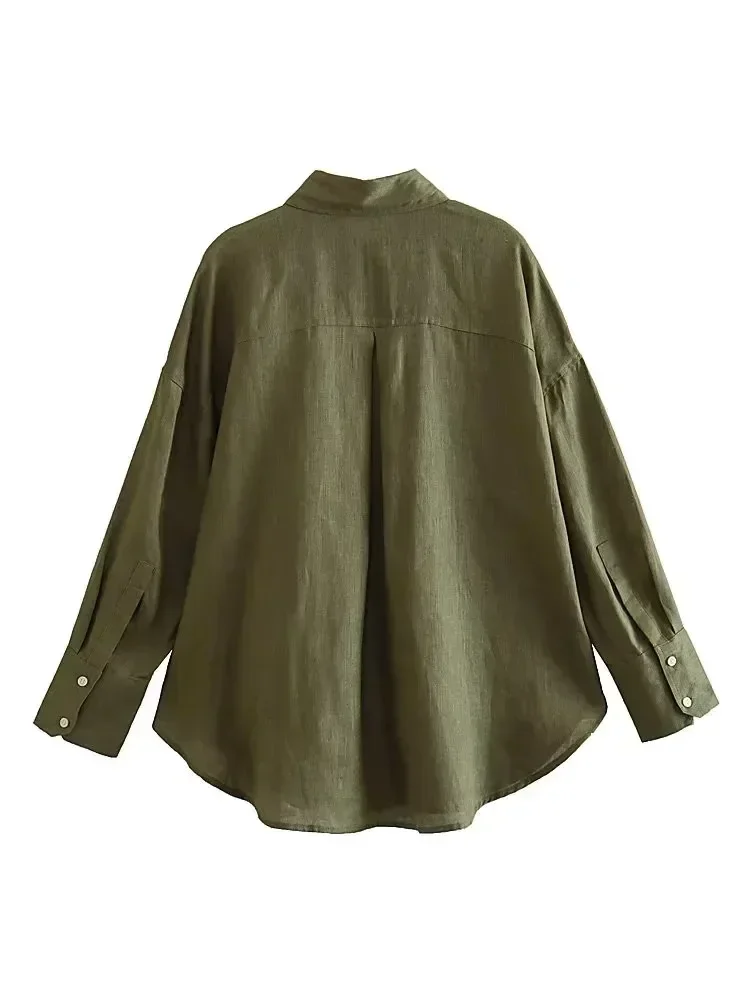 

Льняная женская рубашка 2023 года, с длинным рукавом, синяя, свободного кроя, в стиле стритвир, на пуговицах, белая женская блузка, летняя повседневная черная рубашка