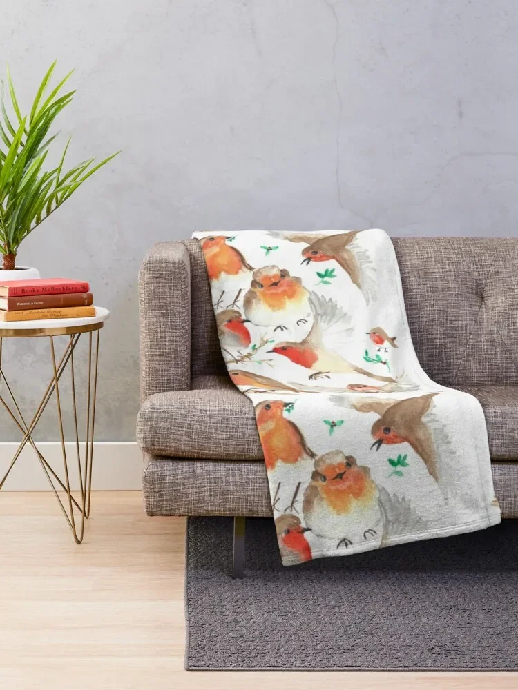 Watercolour Robins Throw Blanket Beautifuls Giant Sofa Summer Blankets