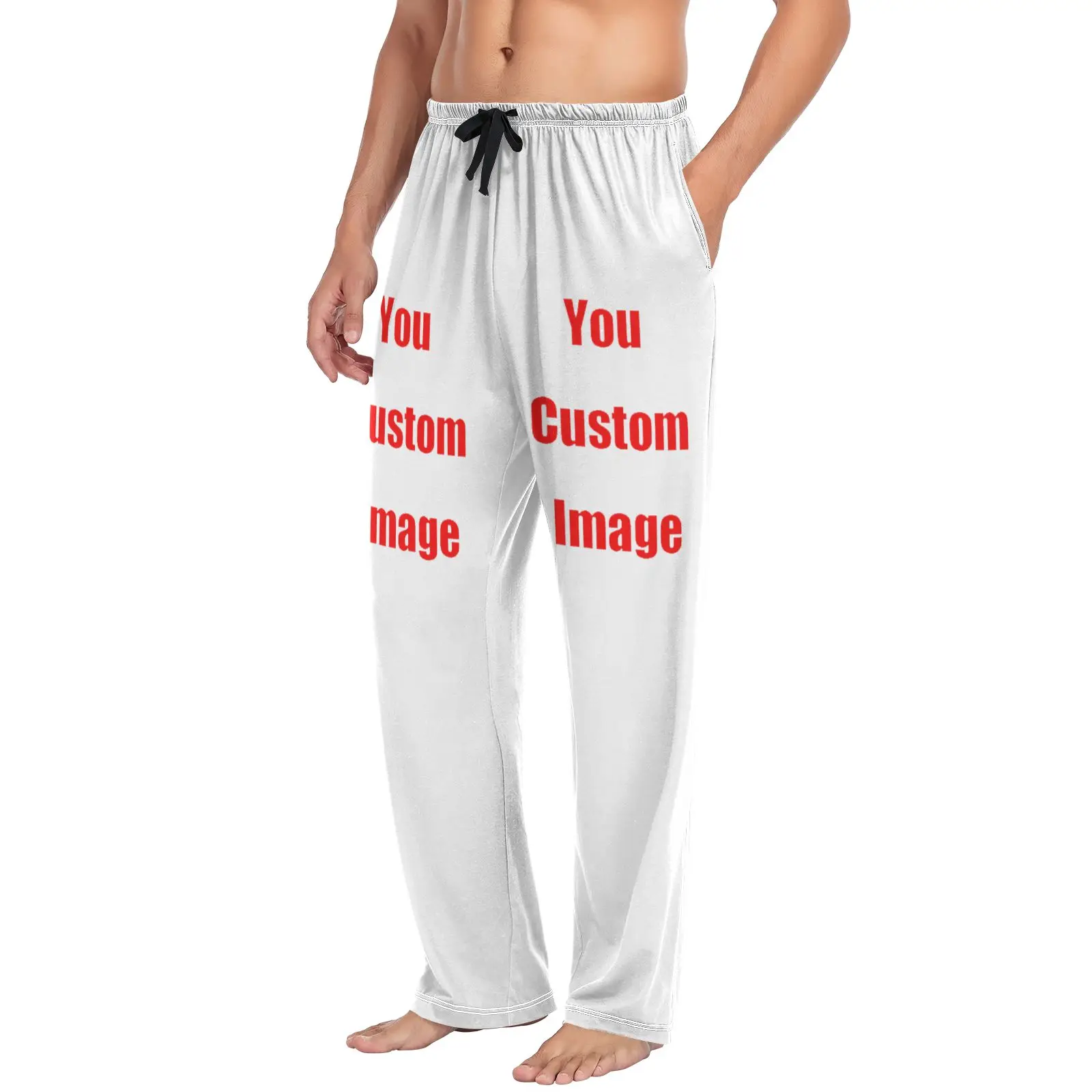 Loose Men\'s Pajama Pants Man Custom Image Design Home Sleepwear Spring Autumn Trousers For Men Pijama Elastic Long Pants pyjama