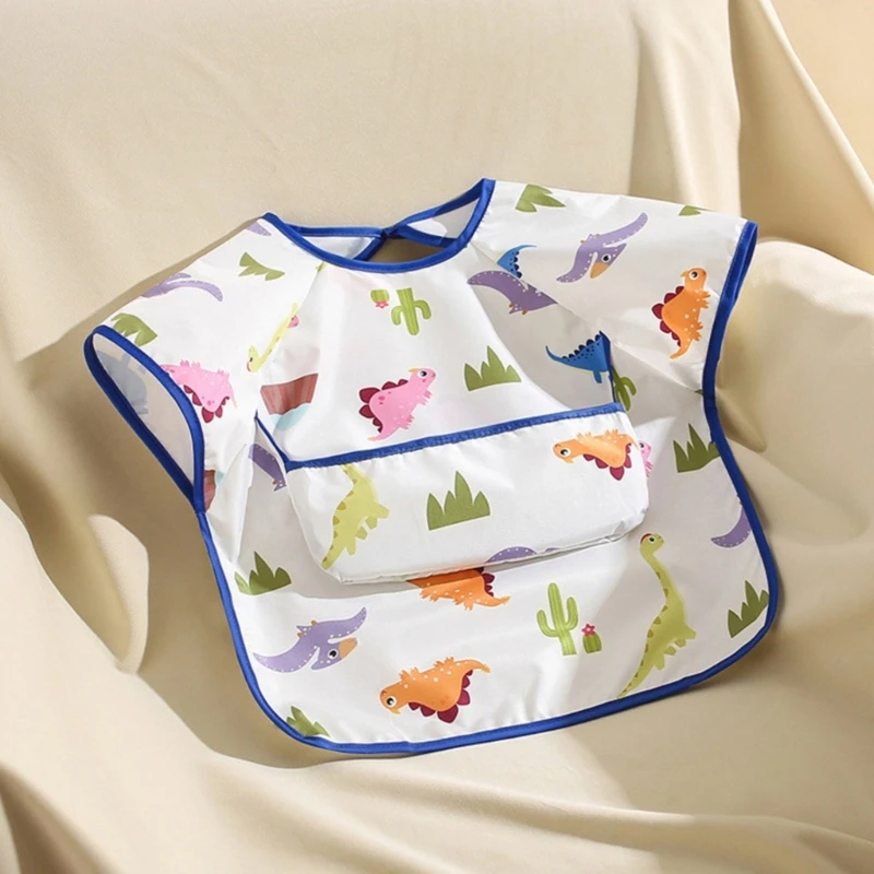 

XXFE Soft Adjustable Baby Feeding Bib for Weaning Cartoon Print Catcher Pocket Design Feeding Apron Multifunction