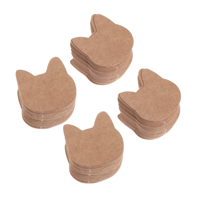 

200 Pcs Brown Kraft Paper Cat-Shape Hand Draw Cardboard DIY Card Clothing Garment Label Tags for Arts Weddings