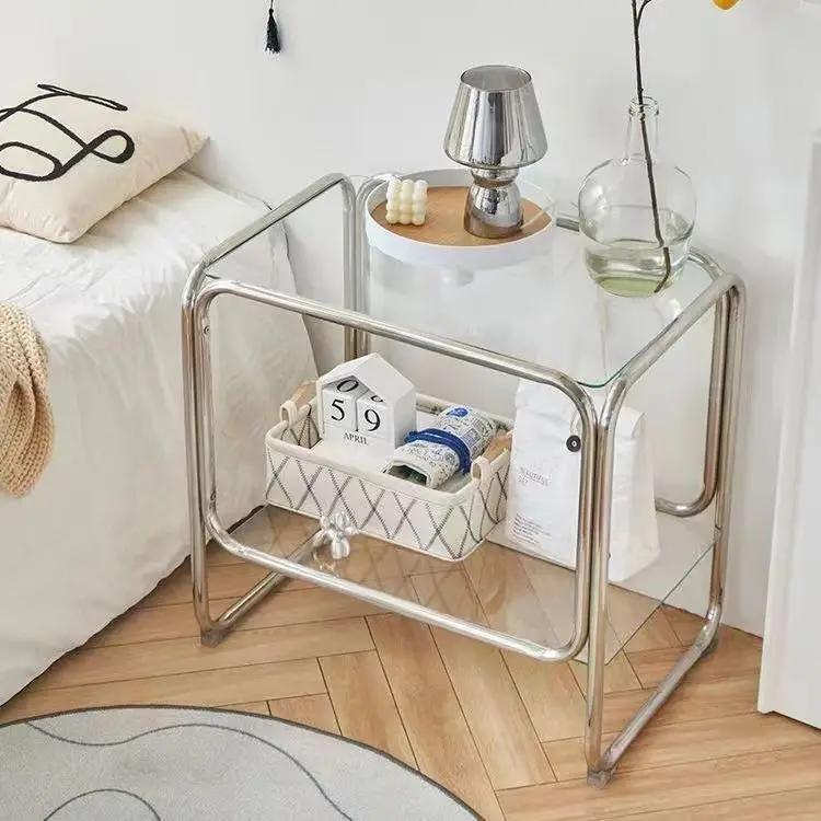 

Sleek Nordic Minimalist Side Table - Ins-inspired Luxury Tempered Glass Coffee Table for Bedside & Living Room, Handmade Design