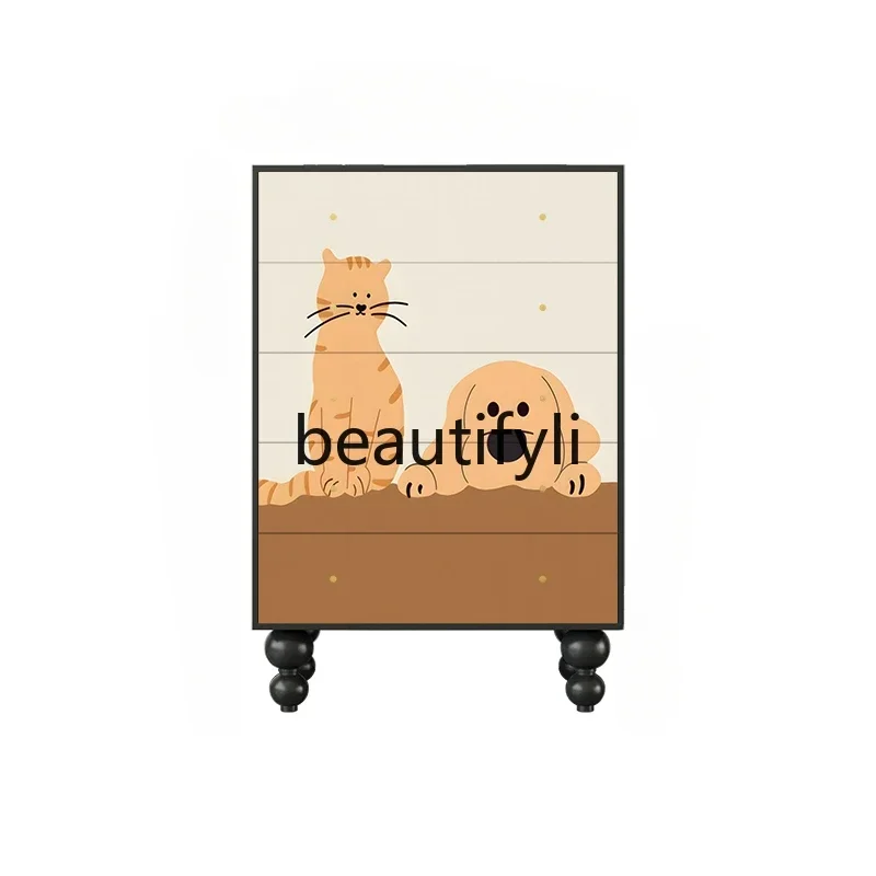 

French solid wood chest of drawers, cat and dog dopamine decoration, floor-to-ceiling storage locker against the wall