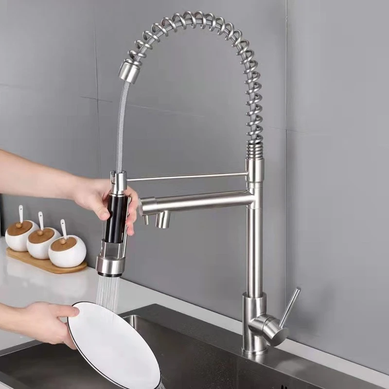 

Ceramic Valve Core 304 Stainless Steel Rotary Pull Hot and Cold Kitchen Faucet