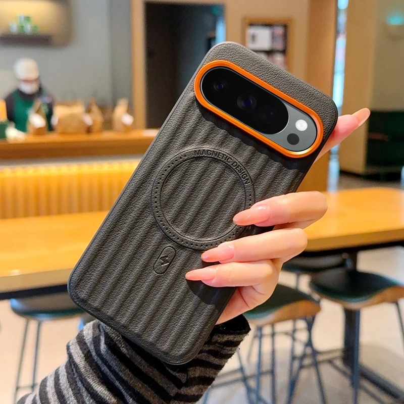 

For Google Pixel 9 10 Pro XL 10a Case ELVEV Magnetic Luxury PU Leather Matte Corrugated Protection Cover For Google Pixel 10 9