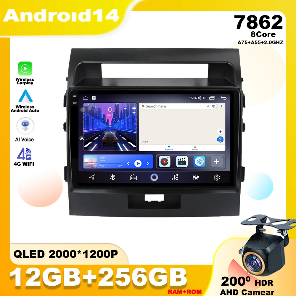 Android 14 For Toyota Land Cruiser 11 200 2007 - 2015 Car Radio Player Multimedia Navigation GPS 7862 Head Unit Wireless Carplay