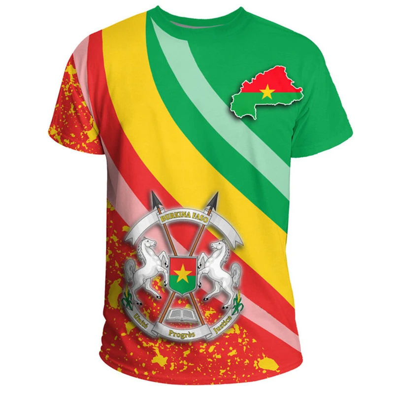 Burkina Faso Jersey Men's T-shirt O-Neck Oversized Short Sleeve Clothing 3D Print BF Flag Fitness Football Team Shirt GYM Tops