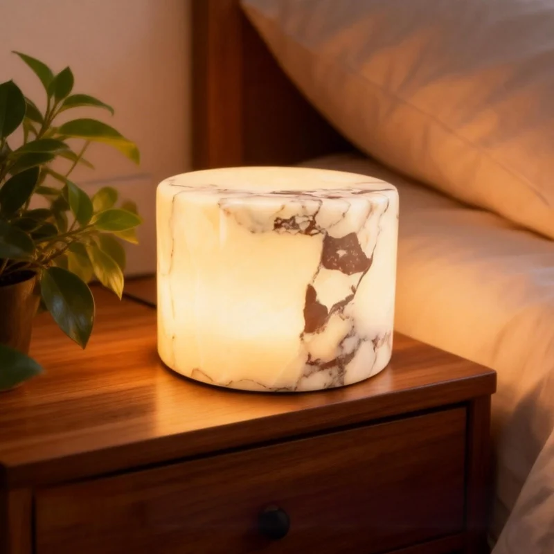 Bedside Tap Light, Night Light, Bedroom Mood Light, Wireless Charging, Premium-Feel, Colour-Changing Night Light, Natural Marble