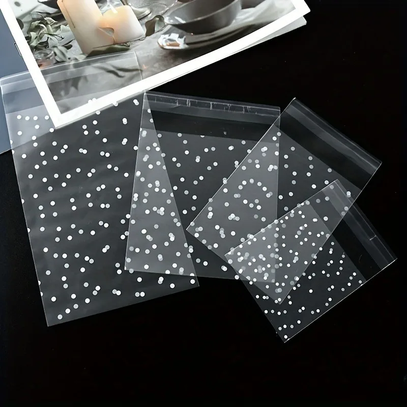 100pcs Self-Adhesive Dot Opp Bags, Polka Dot Cookie Bag, Clear Opp Cellophane Bags For Candy, Cookie, Party Favor Packaging Bags