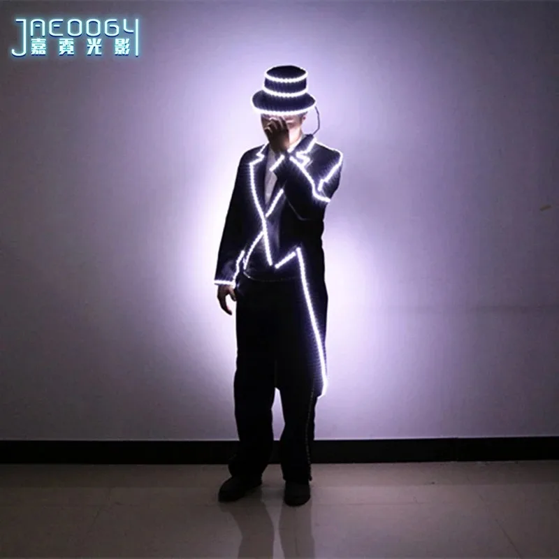 LED luminous men\'s tailcoat suit jacket, fashionable lighting, high-end host dress, dance groomsman banquet