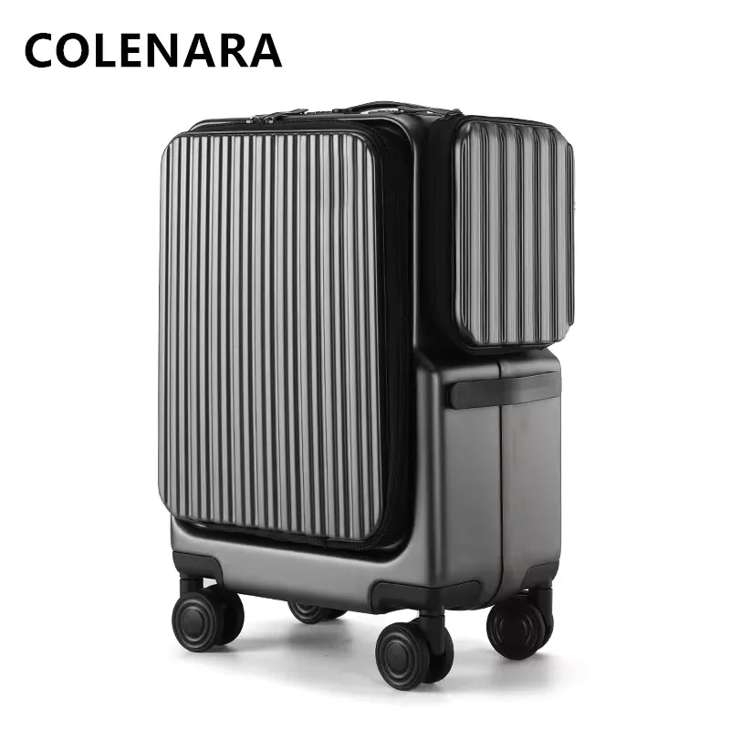 COLENARA Carry-on Travel Luggage Front Opening Laptop Boarding Case USB Charging Trolley Case 20 Inch Women\'s Cabin Suitcase