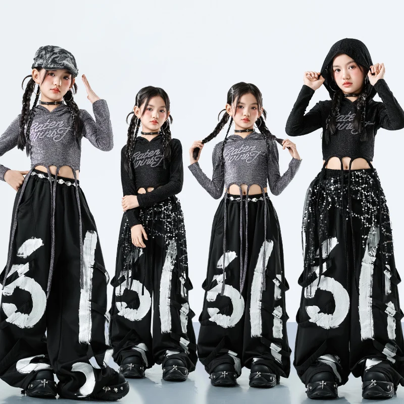 

Korean Street Wear Suit Kids Teenager Hip Hop Costume for Tween Girls Fashion Hiphop Dance Clothing Set Kids Jazz Outfit Clothes