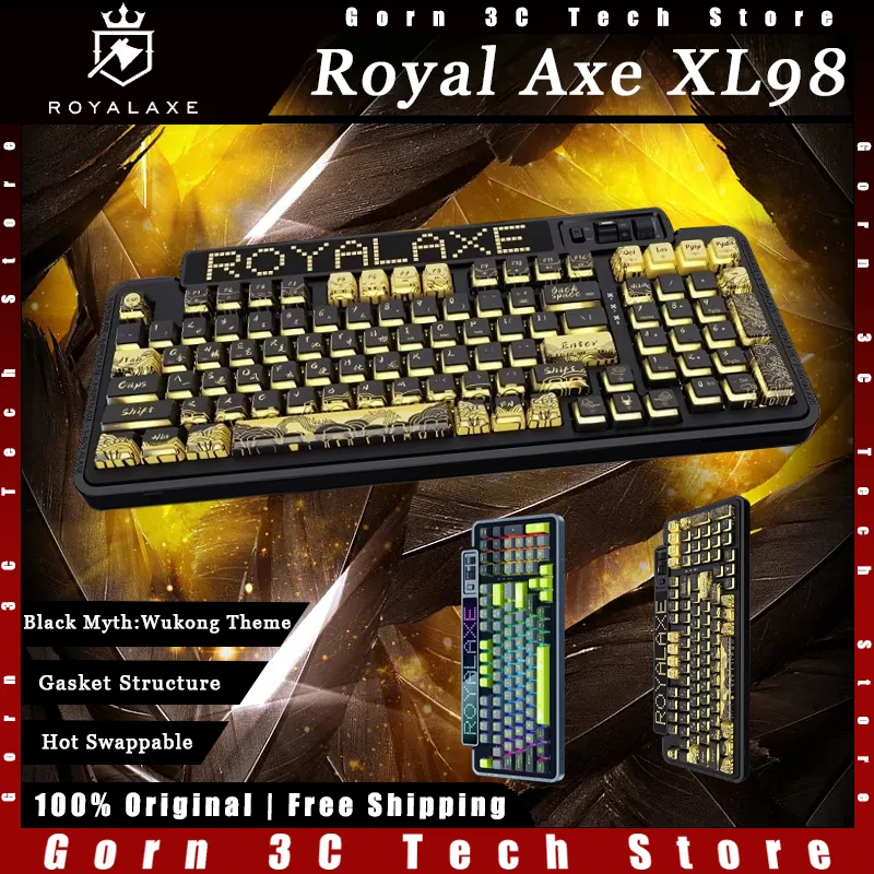 

Механическая клавиатура ROYAL AXE XL98, трехрежимная прокладка, RGB, светодиодный экран с горячей заменой, индивидуальная игровая клавиатура, аксессуары для ПК