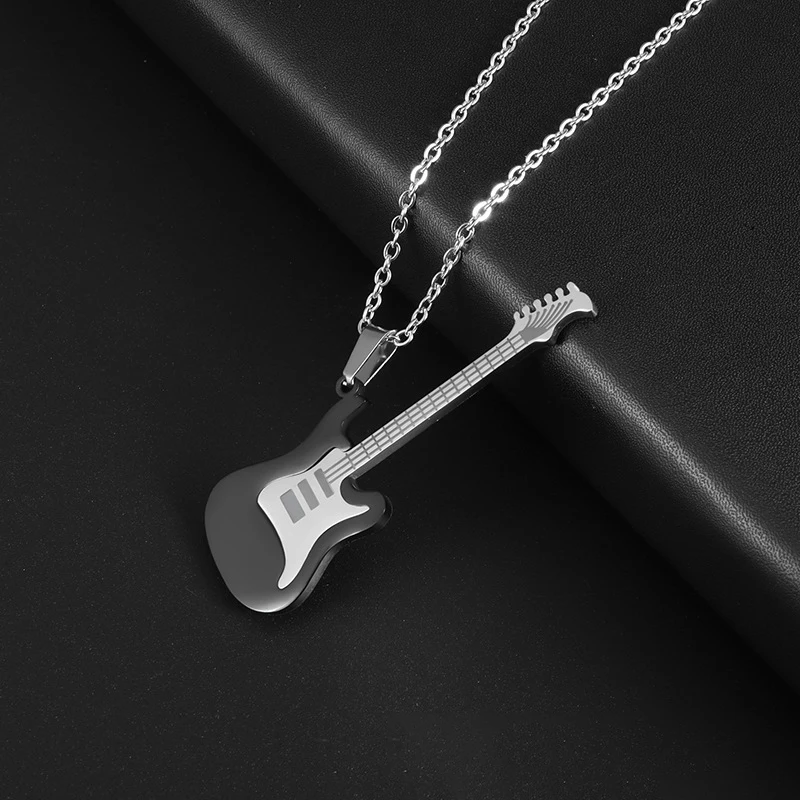 1Pcs Fashion Design European And American Hip-hop Stainless Steel Guitar Pendant Street Classic Trendy Men's Titanium