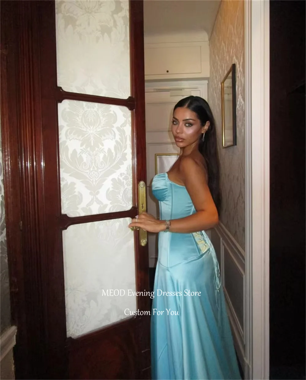 MEOD Sweetheart High Low Women's Evening Dress Sexy Sleeveless Satin Robe De Soirée Elegant Backless שמלות ערב Customized
