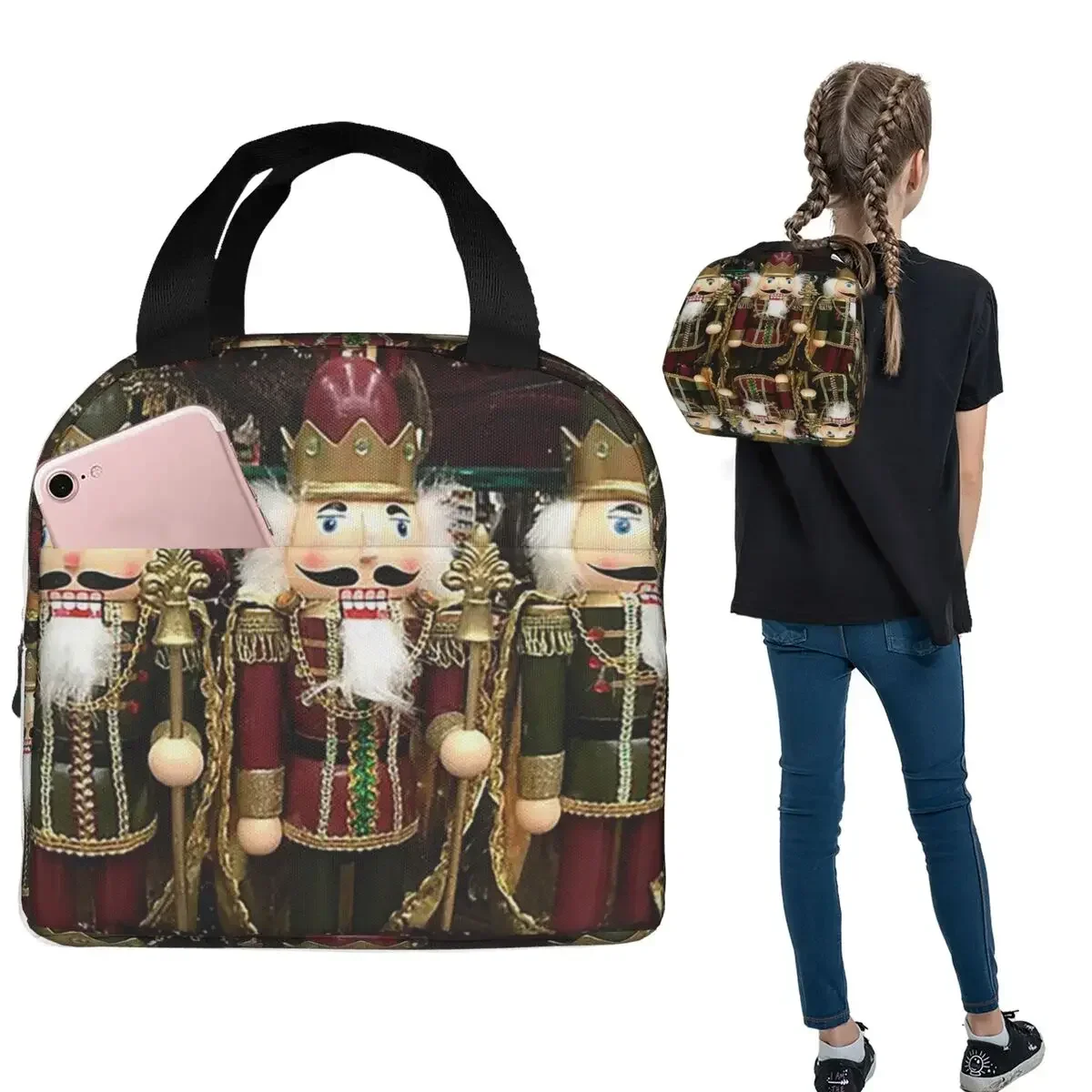 Christmas Nutcracker Trio Insulated Lunch Bag for Women Children Portable Food Boxes Thermal Lunch Box Tote