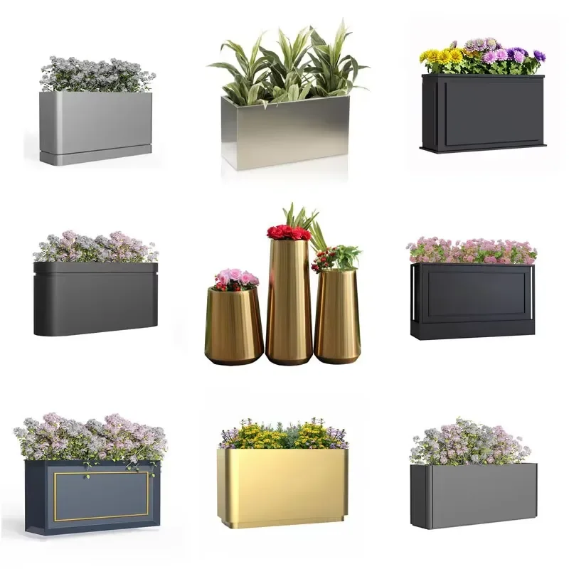 Planter Outdoor Garden Flower Box Courtyard Landscape Street Ornament Artistic Metal Freestanding Wrought Polished Seating