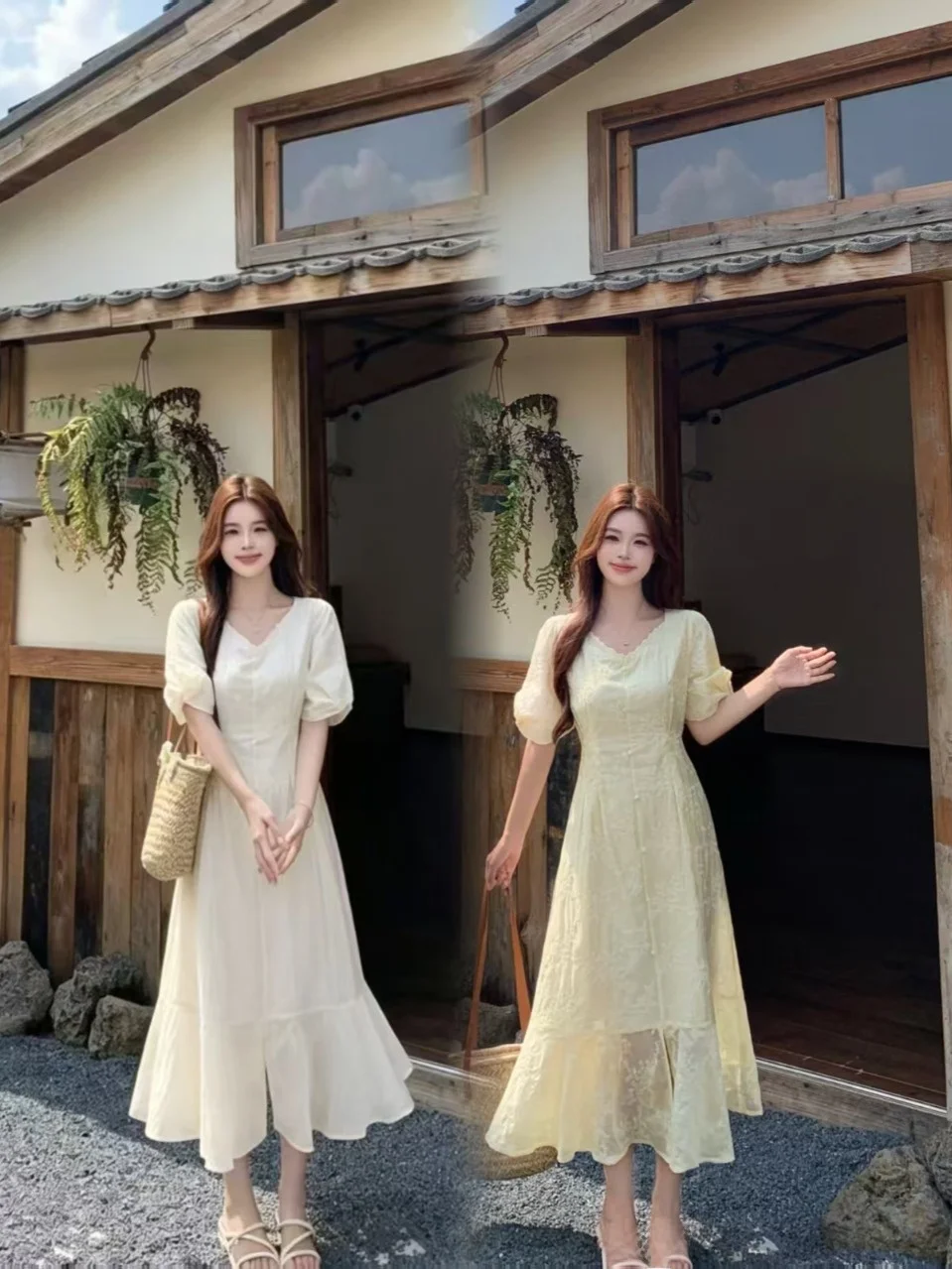 

Elegant Embroidered Maxi Dress for plus Size Women Summer Sweet Bubble Sleeve Waist Cinched Long Dress Breathable Thin Material