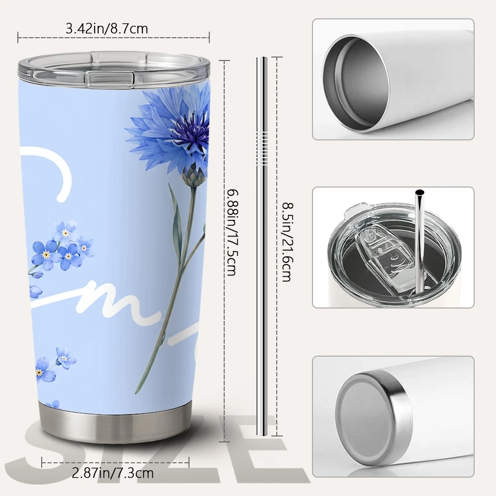 Smile Floral Vacuum Flasks 20oz Long Lasting Hot Cold Drinks Container Leakproof Stainless Steel Cup&Straw&Travel Gift