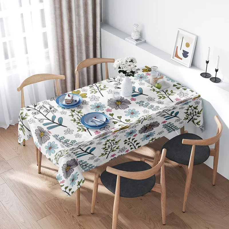 Flower Printed Table Cover Modern Nordic Style Floral Tablecloth for Dining Room Decor White / Blue / Green Colorfu