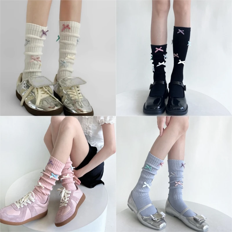

Женские носки допамина средней длины с бантом ярких цветов JK Sweet Cute Lolita, носки из чесаного хлопка, балетные носки до середины икры в корейском стиле