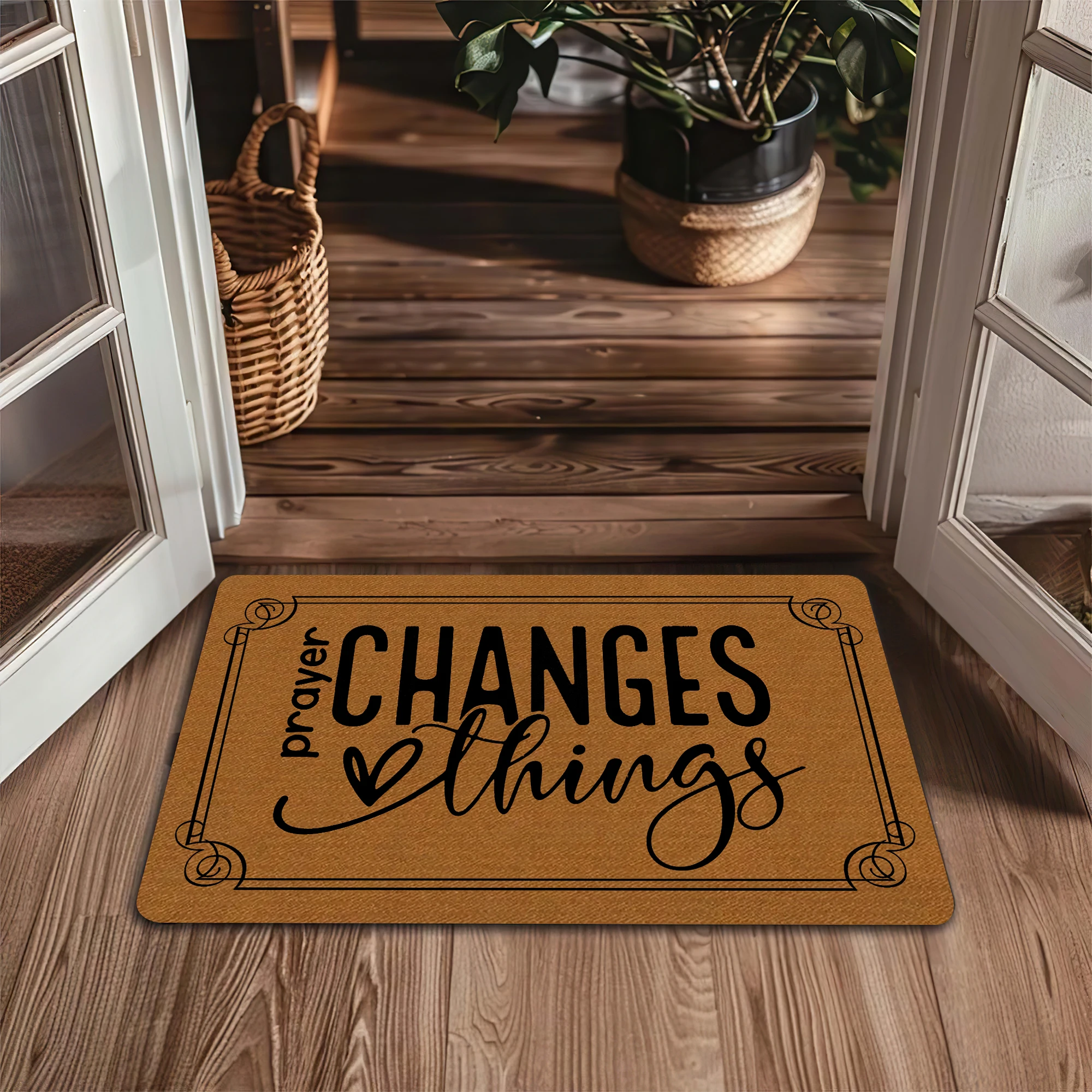 Christian Religious Welcome Mat Inspirational Bible Verse 'Prayer Changes Things' Non-Woven Fabric Doormat with Rubber Backing