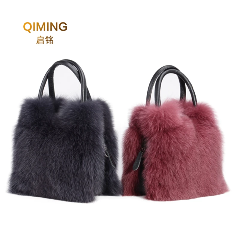 Women Real Fox Fur Bag Ladies Hand Tote Crossbody Bags for Genuine Leather Design Shoulder Bag Cowhide Fashion Ladies Handbags