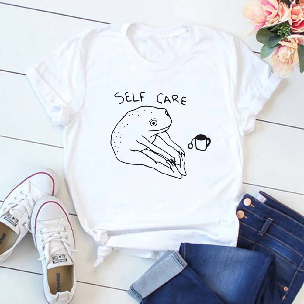 Self Care Frog T-shirt Tee Top Frog Animal Lover Funny Cool Retro Positive Vibes Mental Health Love Gift Healthy Mind Tshirt Top