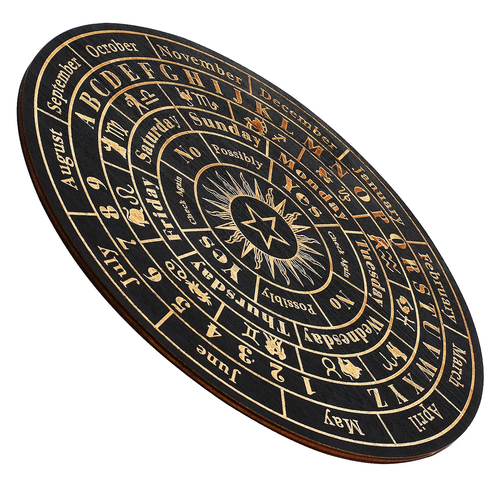Natural Finish Wooden Pendulum Board for Divination Dowsing Board with Elegant Design Months Weeks Sections Witchcraft Supplies