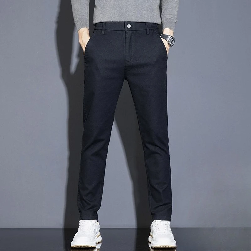 Calças de lã de emagrecimento casuais de negócios leves masculinos para outono e inverno bonito elegante e versátil adicionando lã