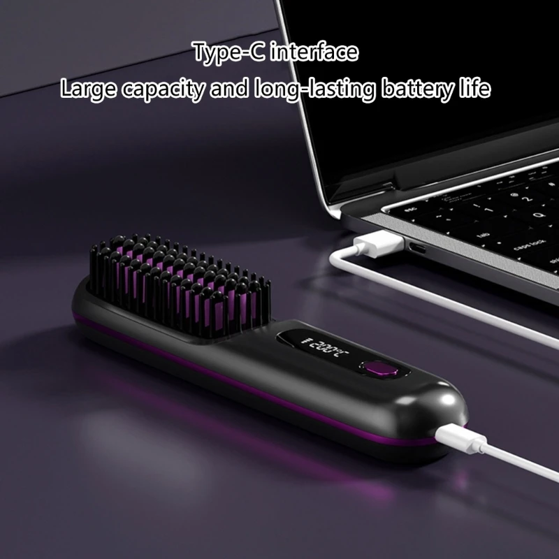 فرشاة تمليس الشعر، مشط عملي للشعر، تسخين سيراميك كهربائي، مشط شعر مستقيم قابل لإعادة الشحن