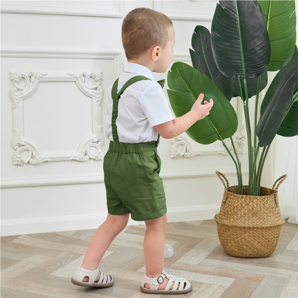 LOlanta Kids Boy Suspenders Shorts Baby Toddler Cotton Linen Shorts with Bowtie Infant Gentlemen Formal Outfits