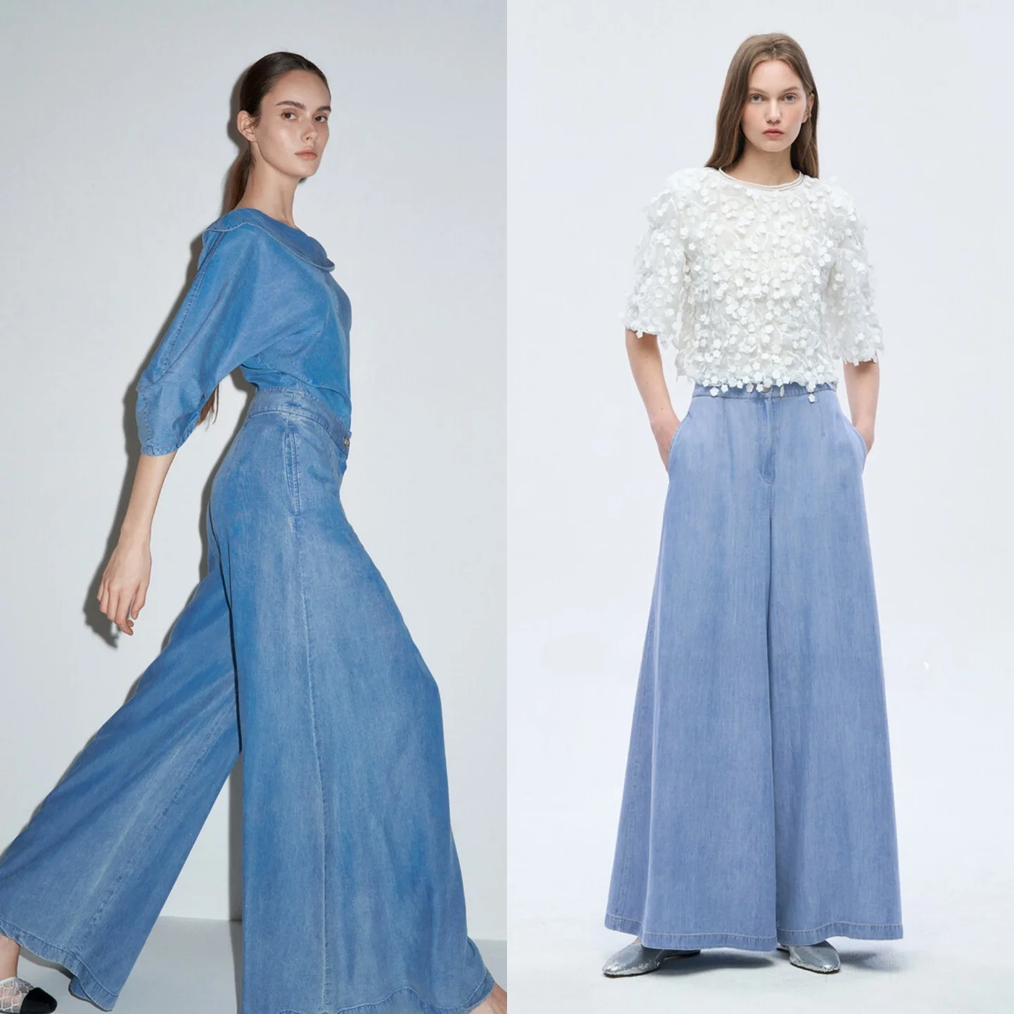 

High Waist Silk Blend Wide Leg Pants Skirt Commute Friendly Slimming Versatile Long Jeans Ladies High Waist Multi Pockets Spr...